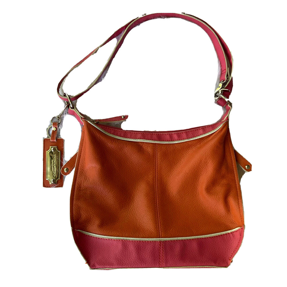 Tignanello Purse Pink Orange 100% Leather Convertible Crossbody Shoulder Bag